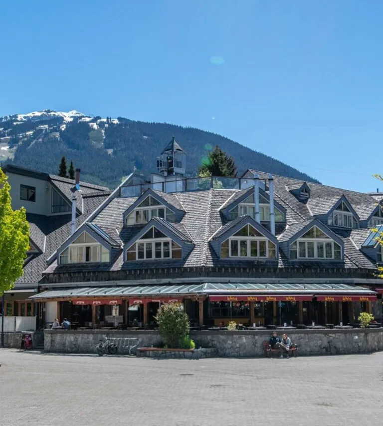 Whistler Village building with Whistler Mountain behind