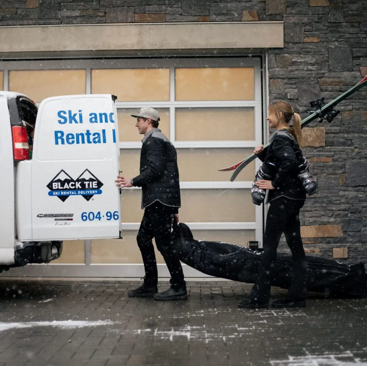 Black Tie Ski Rentals staff preparing skis in Whistler